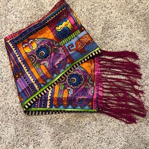 Laurel Burch Abstract Colorful Silk Cat Scarf